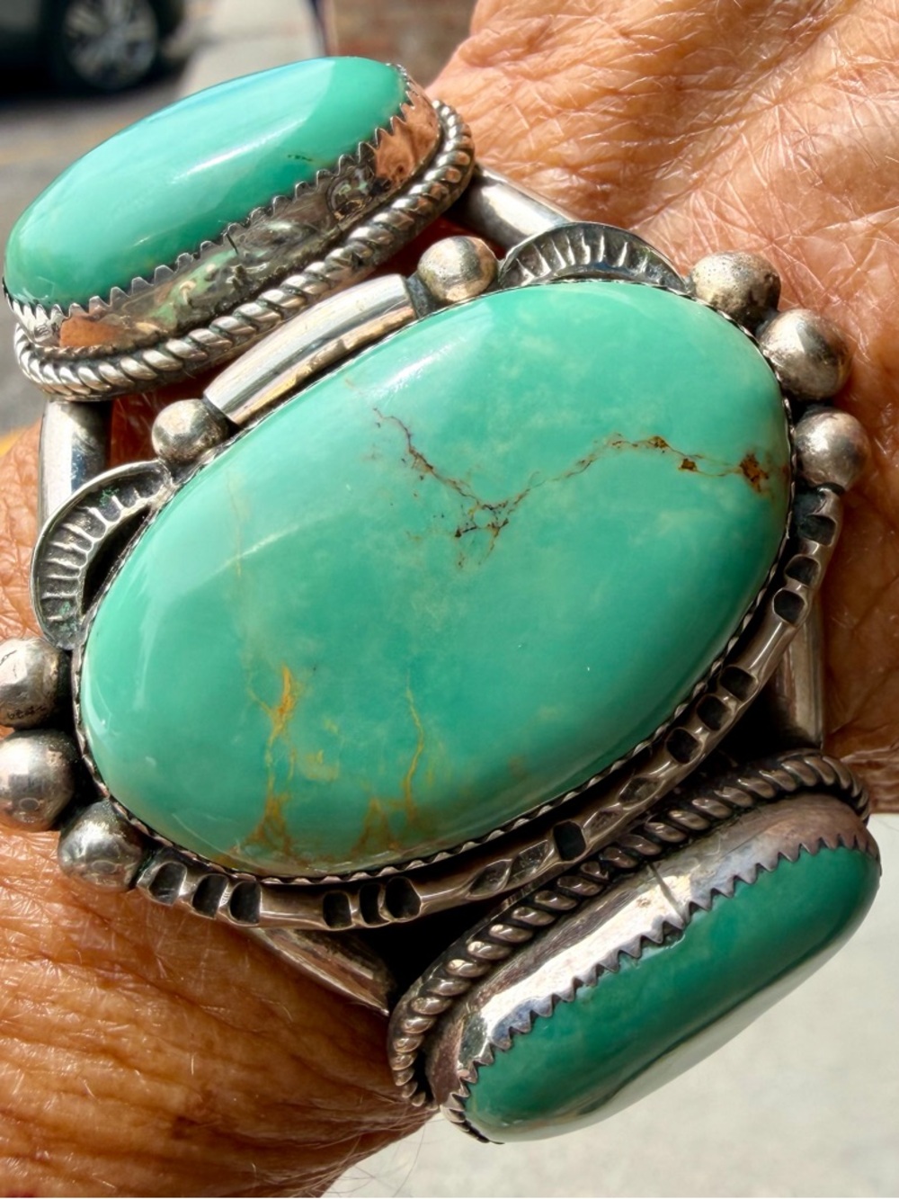 Genuine Turquoise/Sterling silver Cuff Bracelet, Artist Stamped
